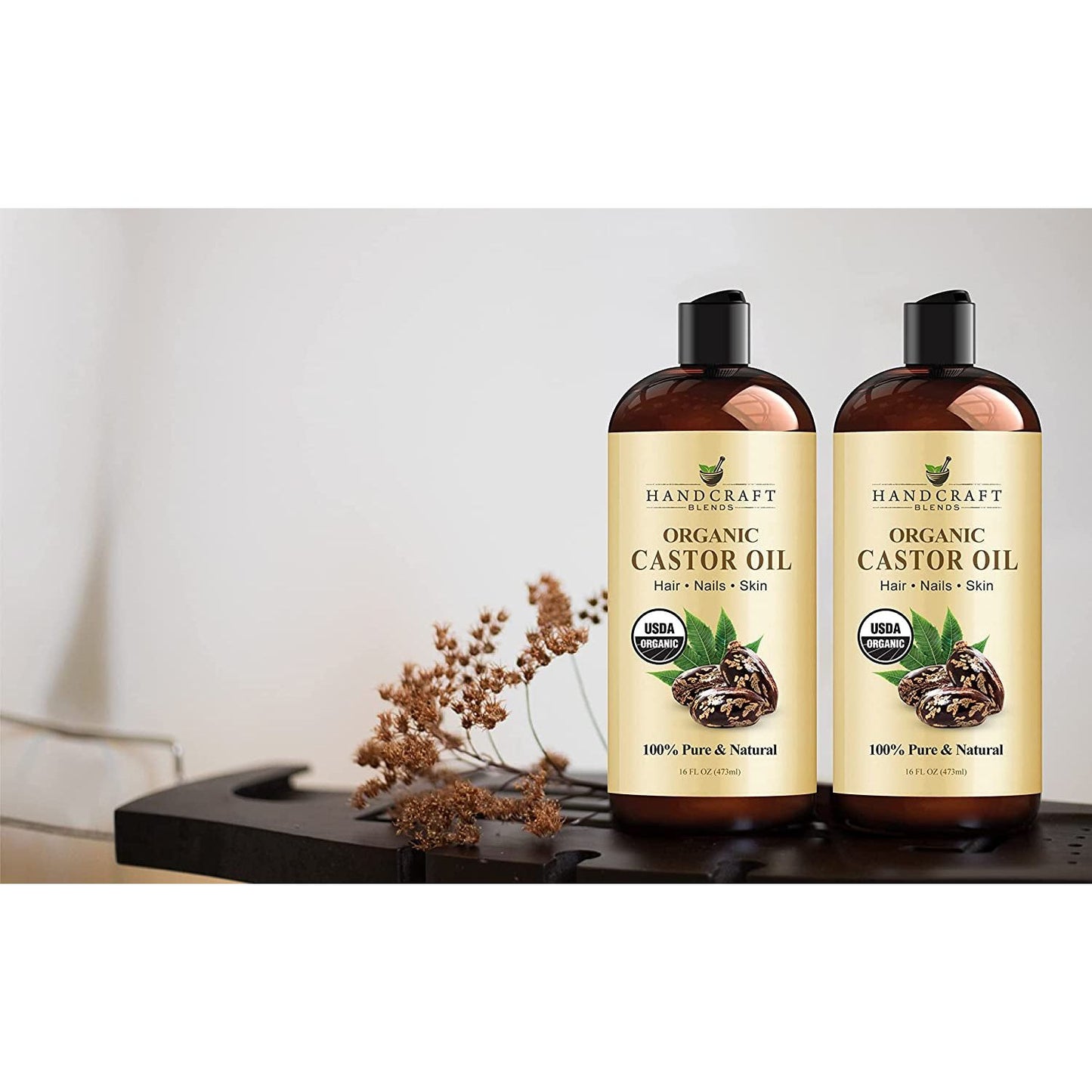 Organic Castor Oil - 16 Fl Oz - 100% Pure and Natural - Premium Grade Carrier Oil for Hair Growth, Eyelashes and Eyebrows - Hair and Body - Expeller-Pressed & Hexane-Free
